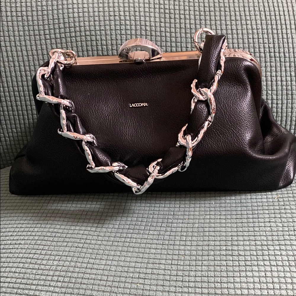 New Black Faux Leather Chain Bag , 14”L, 4”W, 6,5”H